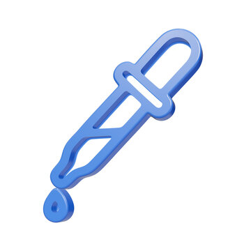 Blue glossy 3D dropper icon with liquid drop on black background