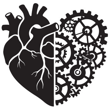 Human heart with gear mechanism side concept for technology and health