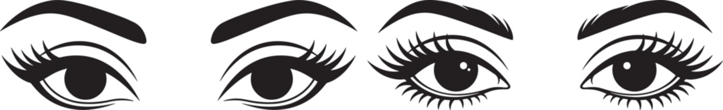 Set of black and white vector illustrations featuring diverse women eyes and eyebrows shapes eyebrows shape eye makeup