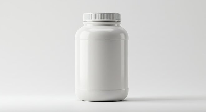 Close-up of a plain white cylindrical container on a white surface.