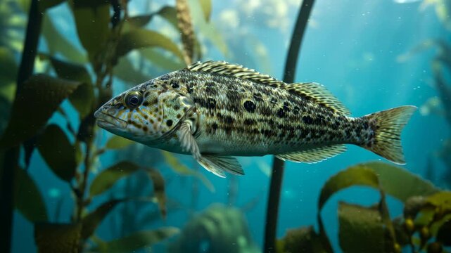 kelp greenling underwater close up at morning light in monterey bay california usa video