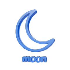 Blue glossy 3D crescent moon icon with text on black background © FOYJUL