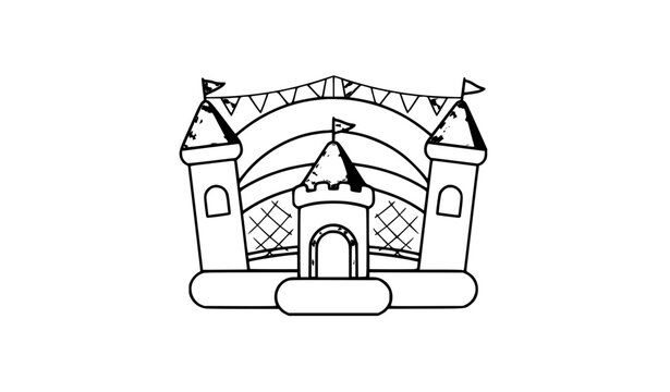 Inflatable bounce house and bouncy castle flat vector icon for kids party playground