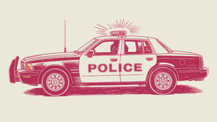 Vintage police car vector illustration, retro law enforcement patrol vehicle with siren, classic emergency sedan graphic © Usairim Hossain