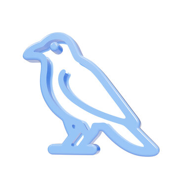 Light blue glossy 3D crow bird icon isolated on black background