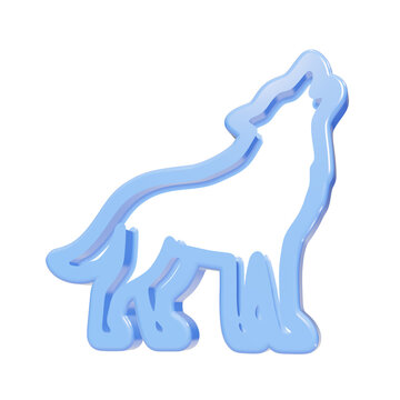 Glossy blue 3D howling wolf silhouette icon on black background
