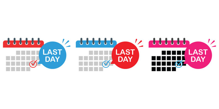 Last Day Calendar Icons with Checkmarks and Speech Bubbles