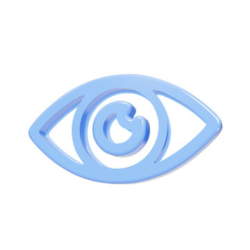 Light blue glossy 3D eye icon for user interface on black background