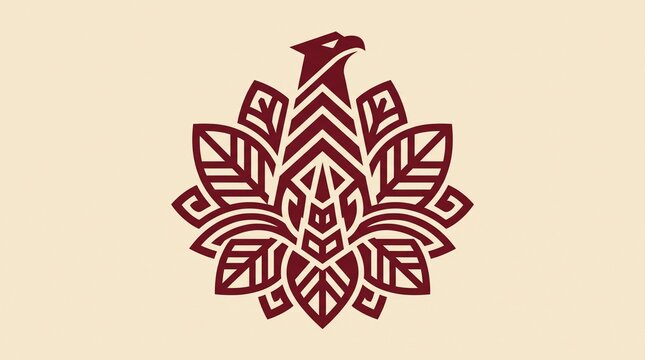 Stylized eagle emblem with floral leaf patterns in a symmetrical vector graphic design.