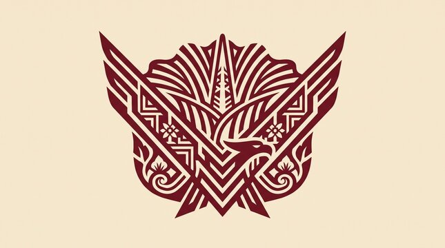 Stylized eagle emblem with geometric tribal patterns and symmetrical wings