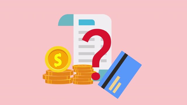 Financial Uncertainty Concept with Coins, Money Document, Credit Card and Question Mark