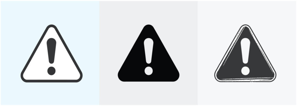 Attention warning exclamation mark inside triangle symbols set in distinct design styles.
