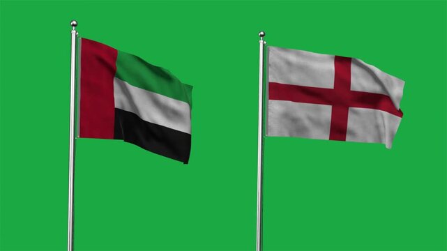 United Arab Emirates  and England Waving Flags, 3D Illustration