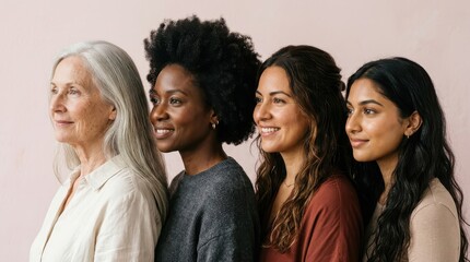 Obraz premium Portrait of Four Diverse Women of Various Ages and Ethnicities Representing Unity, Inclusion, and Empowerment