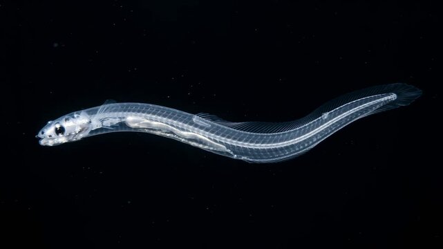 leptocephalus underwater close up in deep waters at morning light in western pacific ocean video