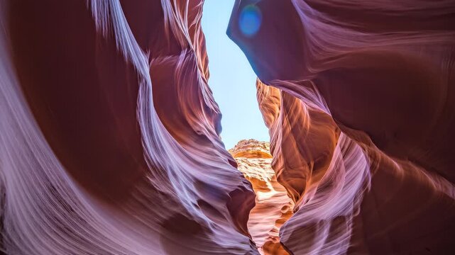 Canyon rock formations with light beams during daytime cinematic motion