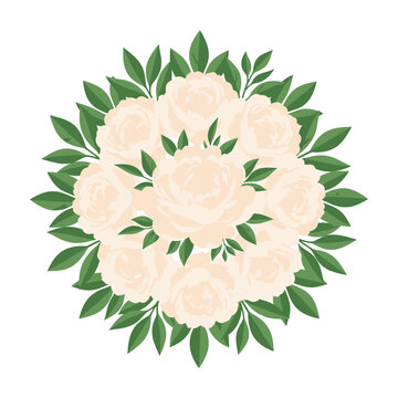 Beautiful bouquet of white roses and green leaves arrangement floral design