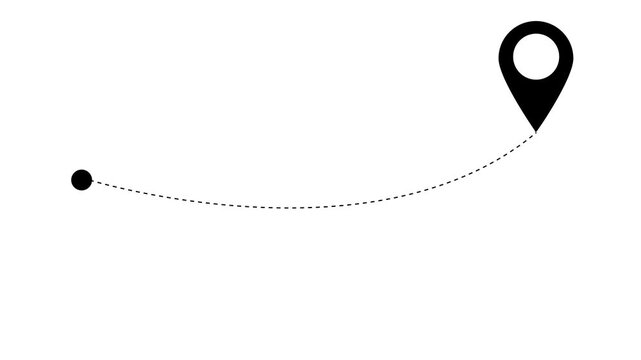Animated map pointer travel path with dotted line route for navigation and logistics location
