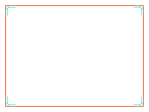Rectangular frame design with orange borders and cyan corner elements isolated on a plain background transparent background