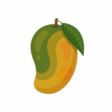 Ripe mango fruit with green leaves isolated on white background vector illustration