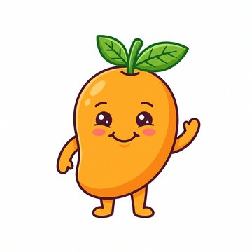 Cute smiling cartoon mango fruit mascot character waving hand vector illustration