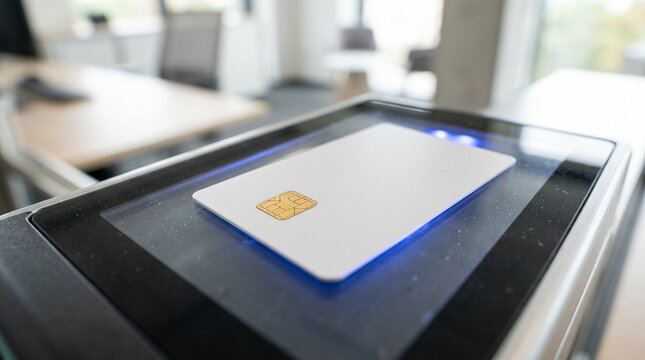 White Smart Card on Electronic Reader in Modern Office