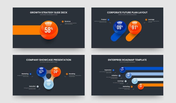Product Campaign One Two Three Four Option Infographic Slideshow Layout Vector Illustration Set. Business Report 1 2 3 4 Step Chart Frame Design Bundle.
