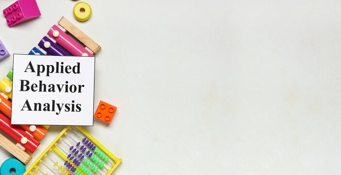 Applied behavior analysis and autism therapy, educational tools and developmental learning toys for children with special needs on a white background