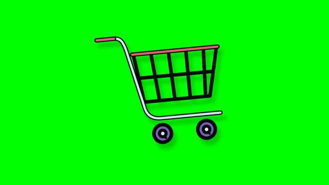 Shopping cart icon animation with green screen chroma key background for e-commerce video editing