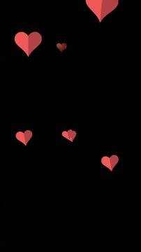 Animation of red heart icons floating against copy space on black background
