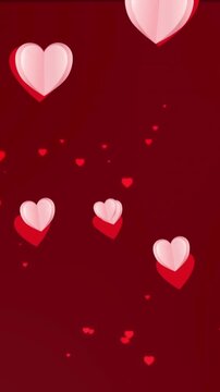 Animation of pink heart icons floating against copy space on red background