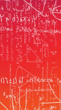 Animation of mathematical equations and formulas floating against pink gradient background