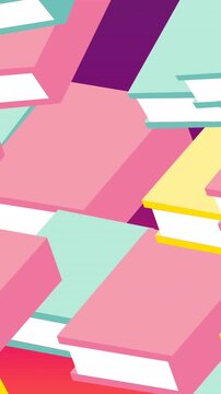 Animation of multiple book icons floating against copy space on purple gradient background