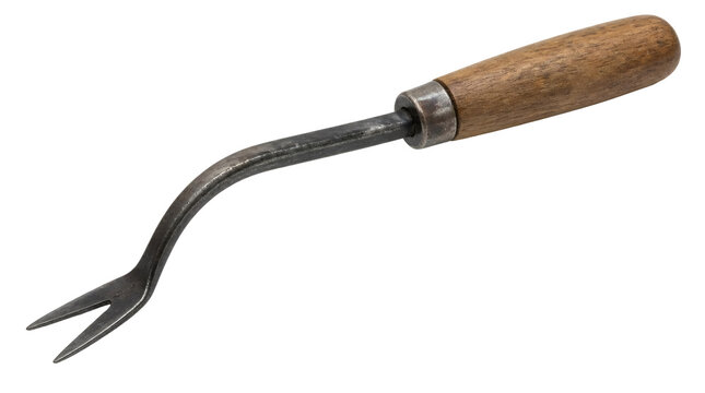 Vintage Handheld Garden Weeder Tool with Wooden Handle for Outdoor Gardening