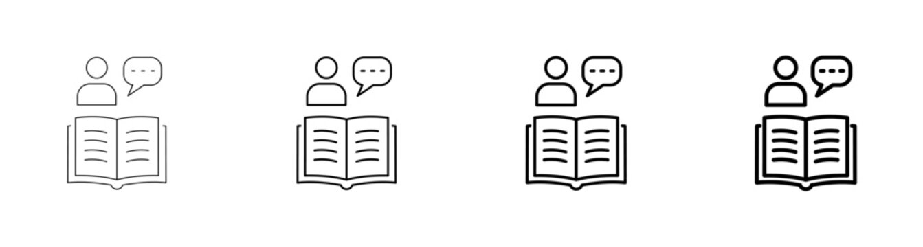 Book Narrative and Person Reading Open Book Vector Icon Line Art Outline Illustration