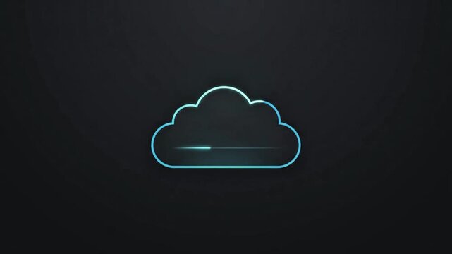 A minimalist neon-outlined cloud icon glows and animates on a dark background.