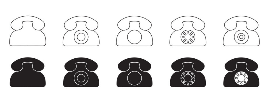 Vintage Rotary Telephone Icon Set, Classic Desk Phone Vector Icons