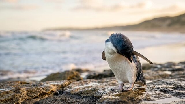 little penguin close up at morning light in philip island australia video
