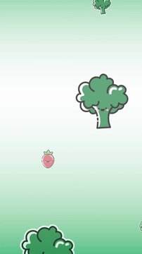 Animation of diverse cartoon vegetables floating on light green background