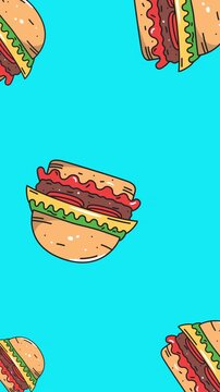 Animation of multiple cheeseburgers floating on blue background