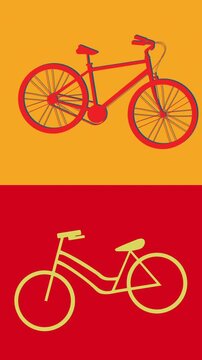 Animation of bicycle icons on red and yellow background