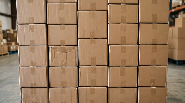Stacked cardboard boxes in a warehouse storage facility