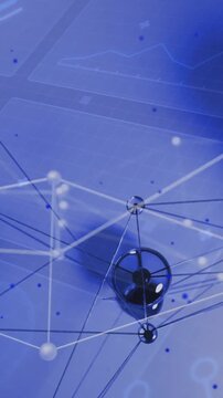 Network of connections and data processing animation over abstract blue background