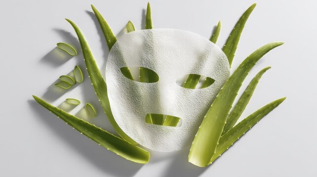 Aloe vera hydrating face mask and fresh leaves for natural skincare routine