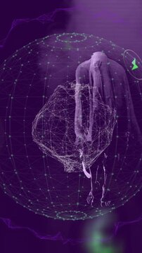 Animation of digital globe with environmental icons and abstract network connections
