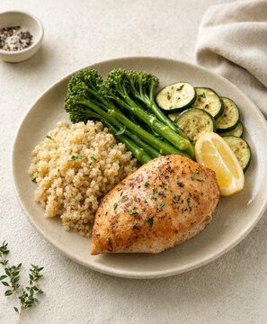 Chicken Breast Grain Vegetables Healthy Balanced Dinner Plate