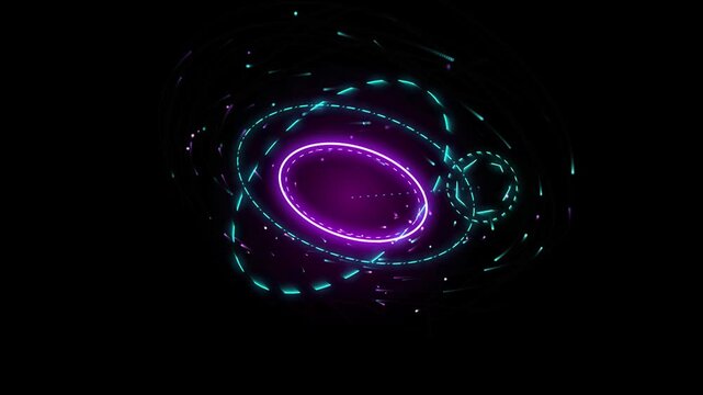 Vibrant neon spiral motion with glowing particles