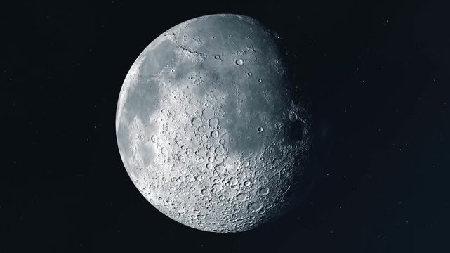 Full Moon rotation with craters lunar phases 3d animation loop. lunar eclipse surface, depth map topography or space exploration orbit telescope. alpha channel. 4k footage FullMoon. black background