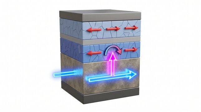 3D Physics Diagram of Spin Current Generation in a SOT-MRAM Cell