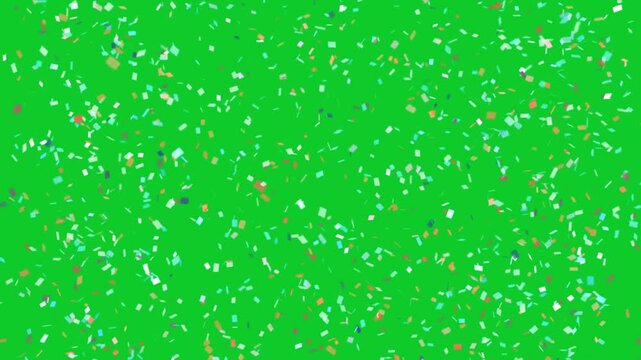 Golden Confetti Centered Explosion Background. Birthday celebration confetti, congratulations animation greeting on green screen. Christmas, party, event, win. black isolated Chroma Key. fall falling